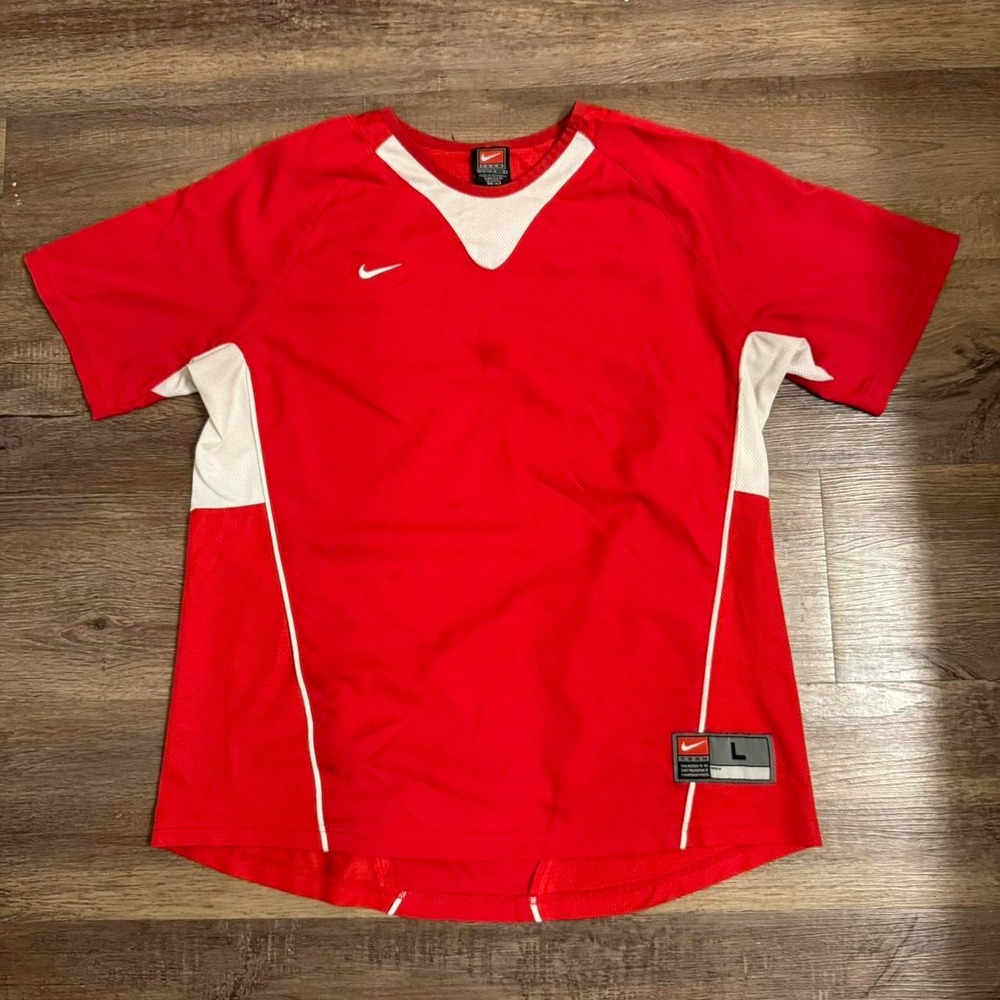 Nike Team Dri-Fit Soccer Running Shirt Red White Embroidered Vintage Mens S M